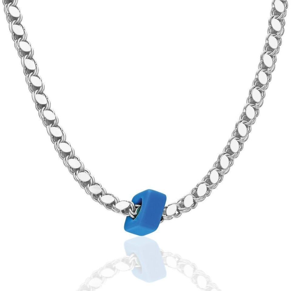 Mavi Taşlı Arpa Pullu Zincir - 925 Ayar Gümüş