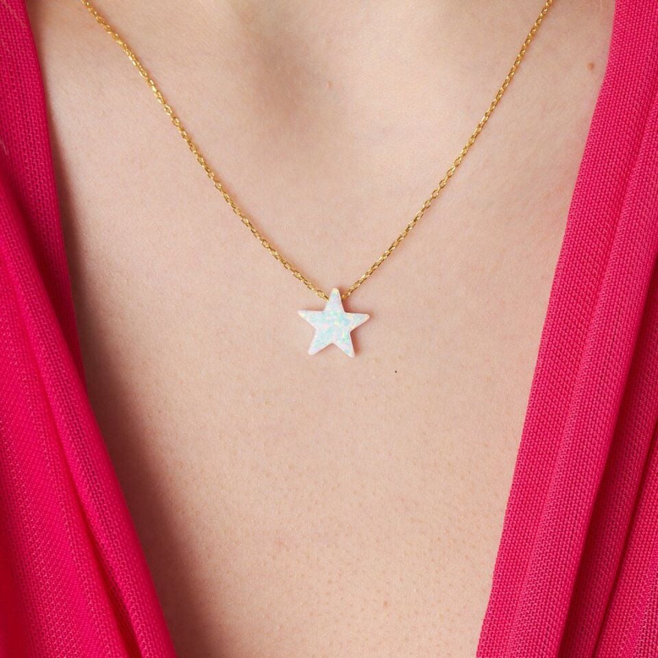 Orijinal Beyaz Opal Kalp Kolye - 925 GÜMÜŞ