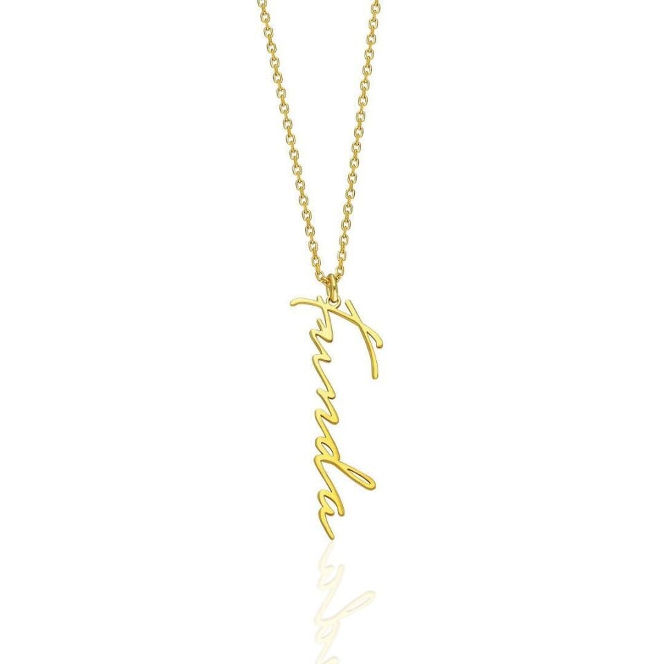 İsim Kolyesi Dikey El Yazısı Kolye - 925 Ayar Gümüş