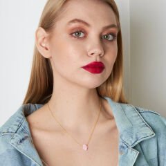 Orjinal Pembe Basit Opal Fatma El Kolye - 925 GÜMÜŞ