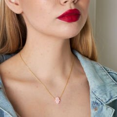 Orjinal Pembe Basit Opal Fatma El Kolye - 925 GÜMÜŞ