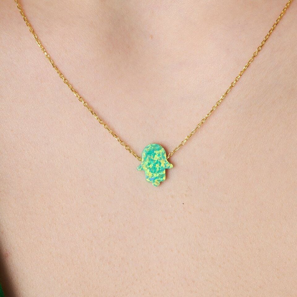 Orjinal Opal Fatma El Kolyesi  - 925 GÜMÜŞ