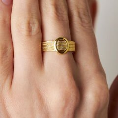 oval taşlı örgülü yüzük