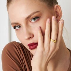 oval taşlı örgülü yüzük