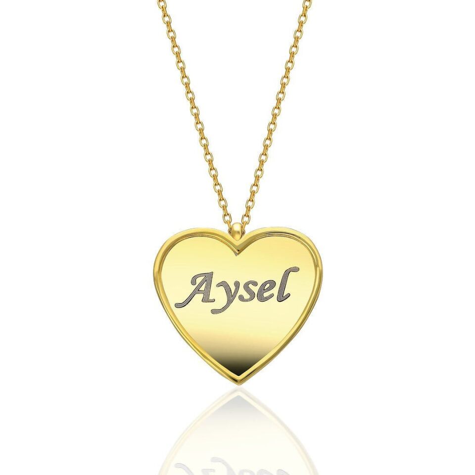 İsim Kolyesi Basit Kalp Kolye İsimli - 925 Ayar Gümüş