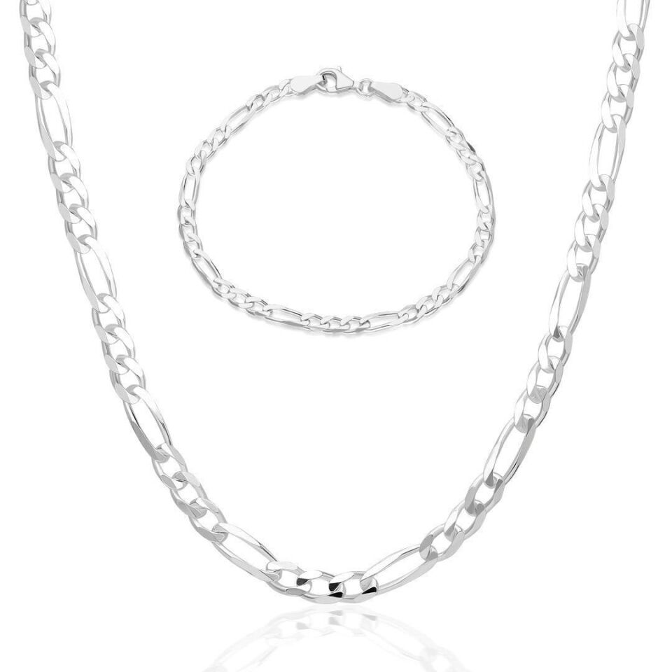 Figaro Zincir Kolye Bileklik Seti - 925 Ayar Gümüş