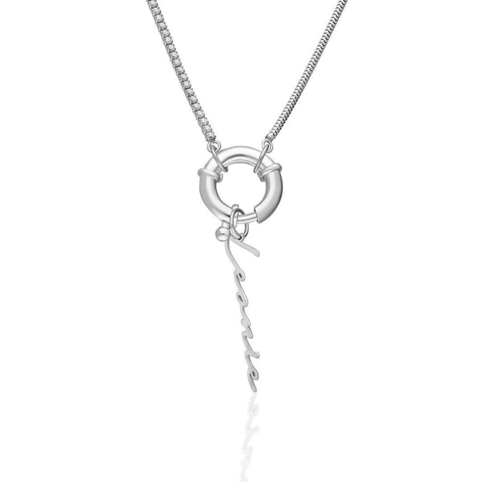 Denizci Kilitli İsim Kolyesi - 925 Ayar Gümüş