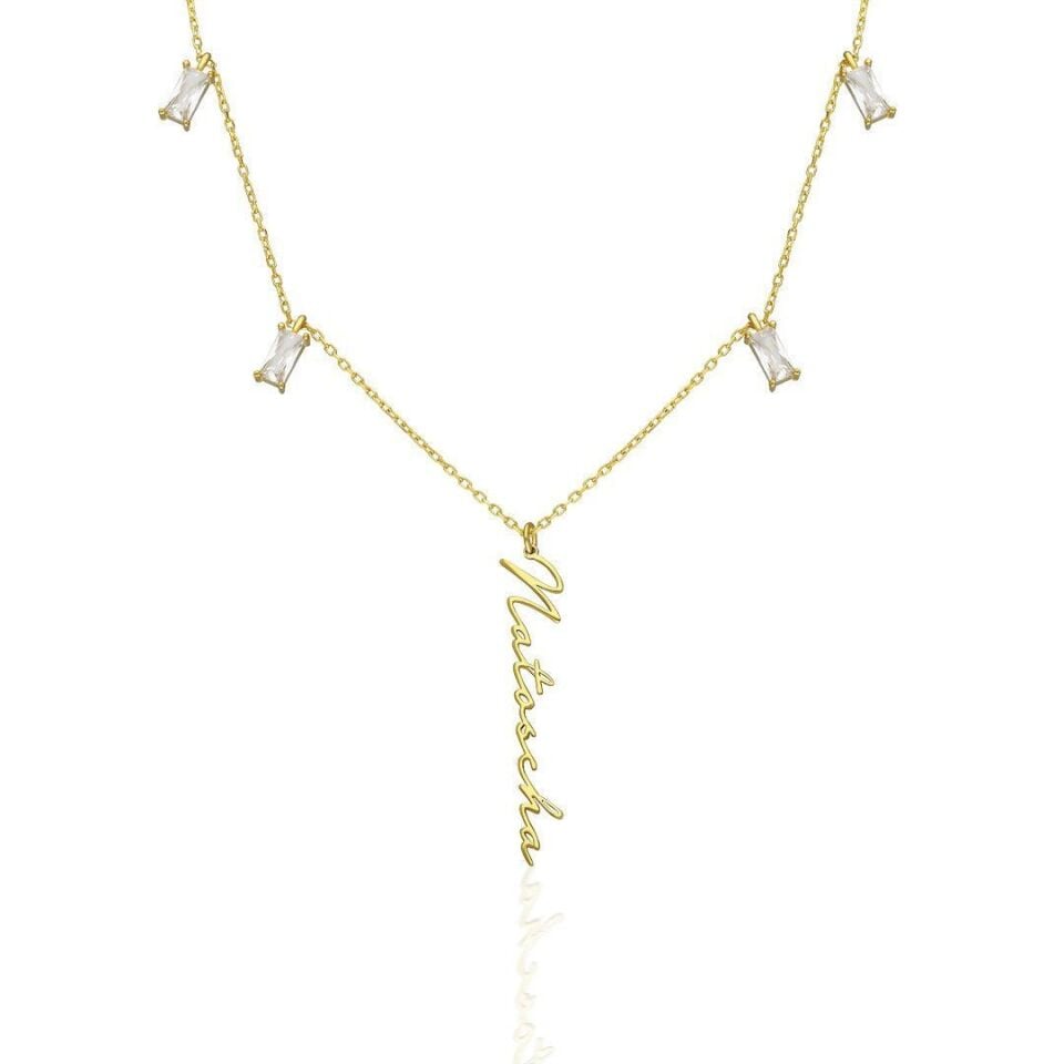 Baget Taşlı İsim Kolyesi - 925 Ayar Gümüş