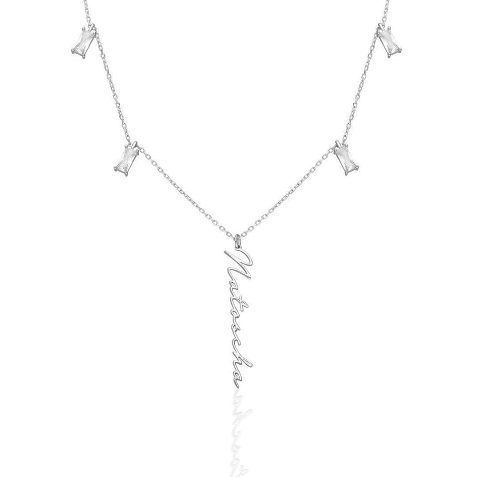 Baget Taşlı İsim Kolyesi - 925 Ayar Gümüş