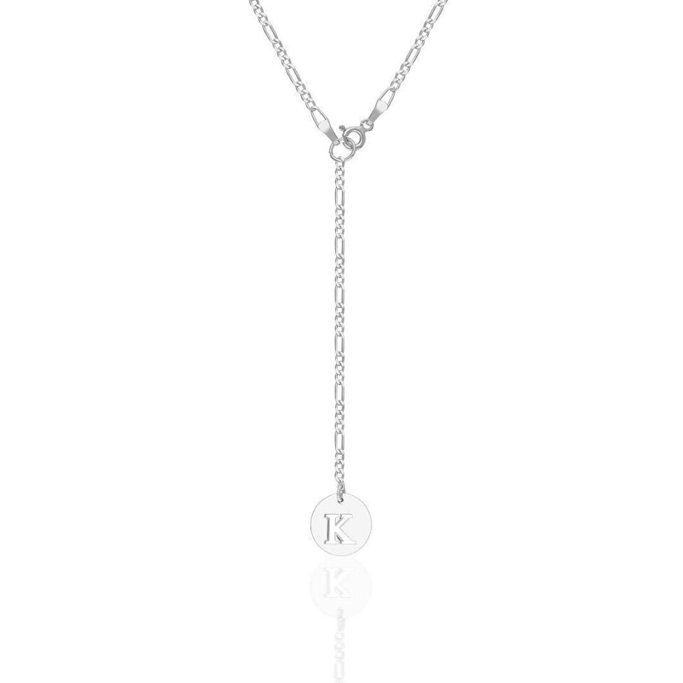 İsim Kolyesi Figaro Zincir Plaka Harf Kolyesi - 925 Ayar Gümüş