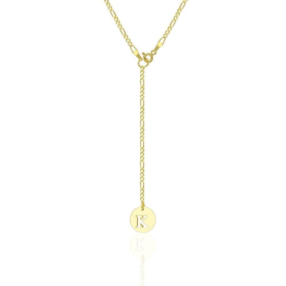 İsim Kolyesi Figaro Zincir Plaka Harf Kolyesi - 925 Ayar Gümüş