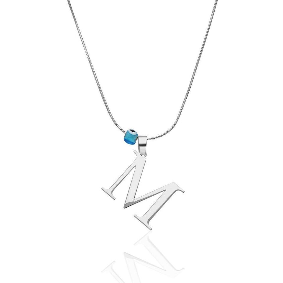 İsim Kolyesi Canavar Göz Yan Harf Kolye - 925 Ayar Gümüş