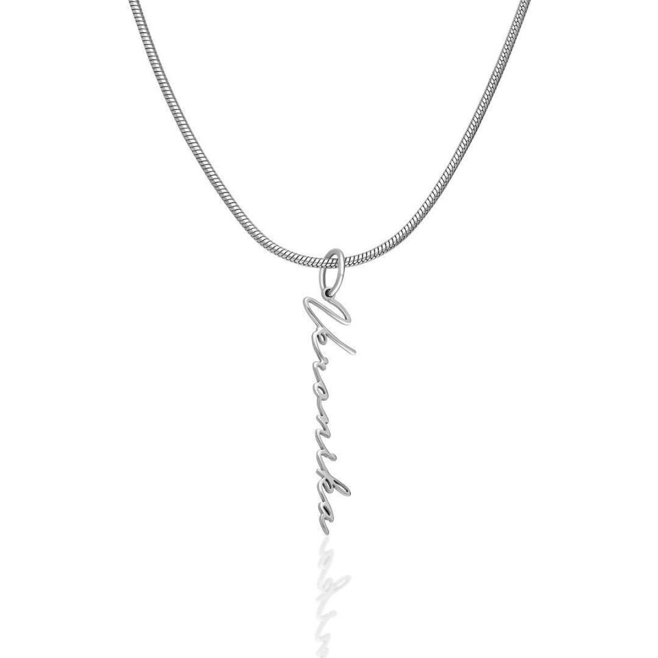 İsim Kolyesi Dikey İmza Kolyesi - 925 Ayar Gümüş