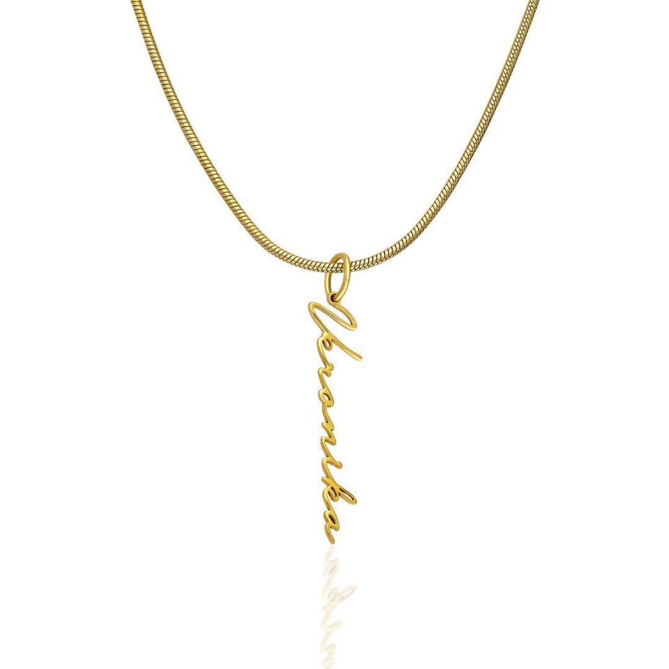 İsim Kolyesi Dikey İmza Kolyesi - 925 Ayar Gümüş