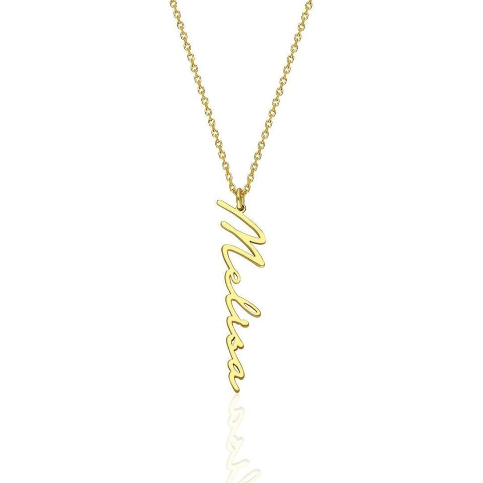 İsim Kolyesi El Yazısıyla Yazılmış İsmin Yer Aldığı Dikey Kolye - 925 Ayar Gümüş