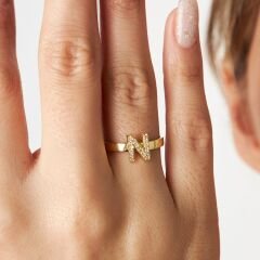 taşlı tek harfli yüzük