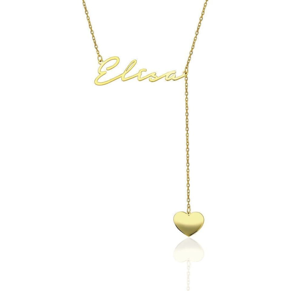 Kalp Uzantılı İsim Kolyesi - 925 Ayar Gümüş