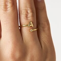 taşlı basit harf yüzüğü