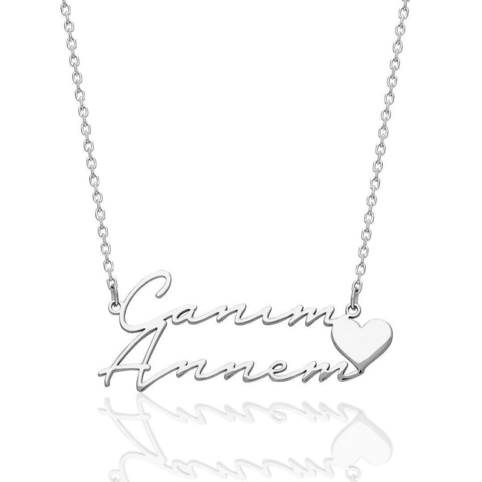 İsim Kolyesi Aşk Anne Kolyesi - 925 Ayar Gümüş