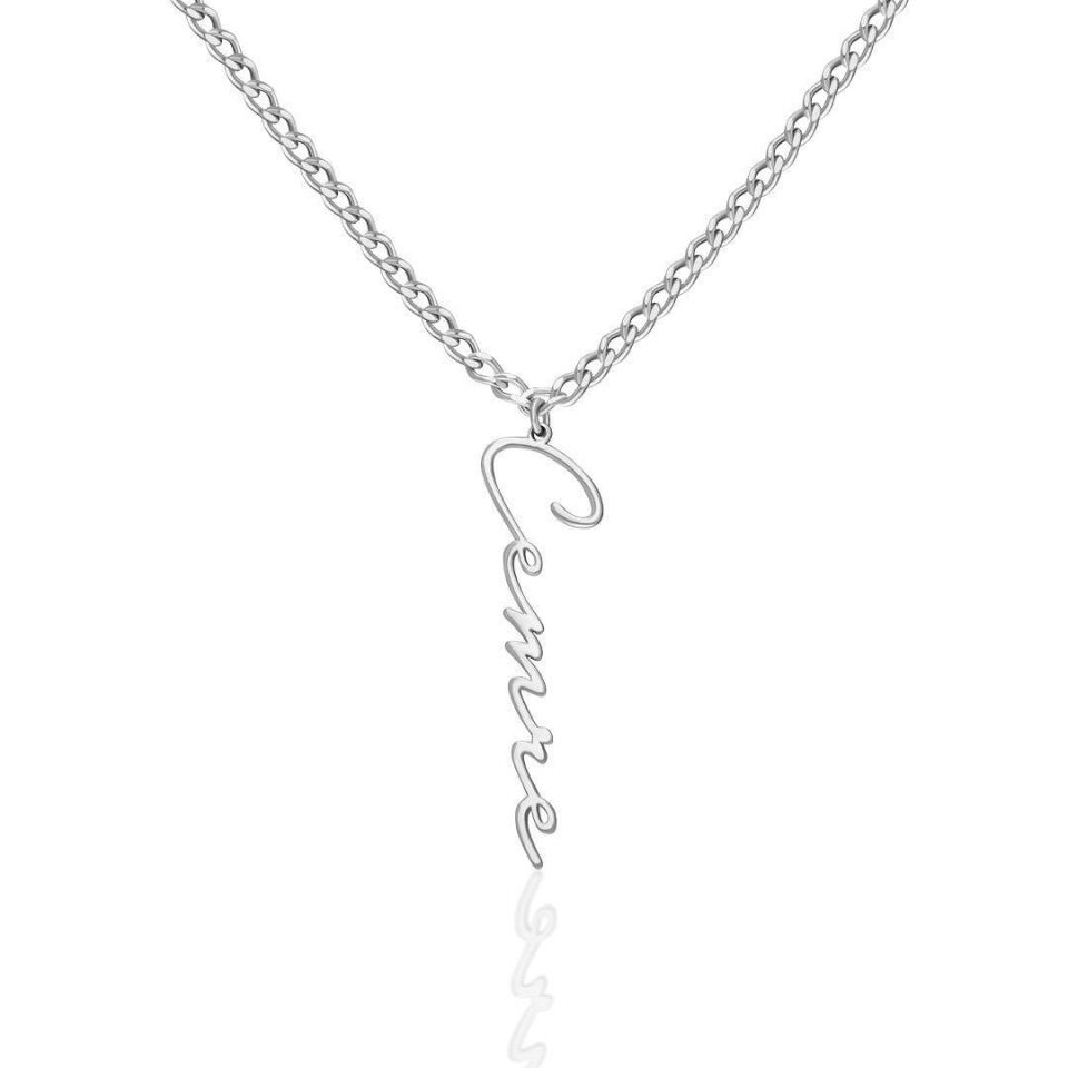 İsim Kolyesi Kalın Zincirli Yatay İsim Kolyesi - 925 Ayar Gümüş