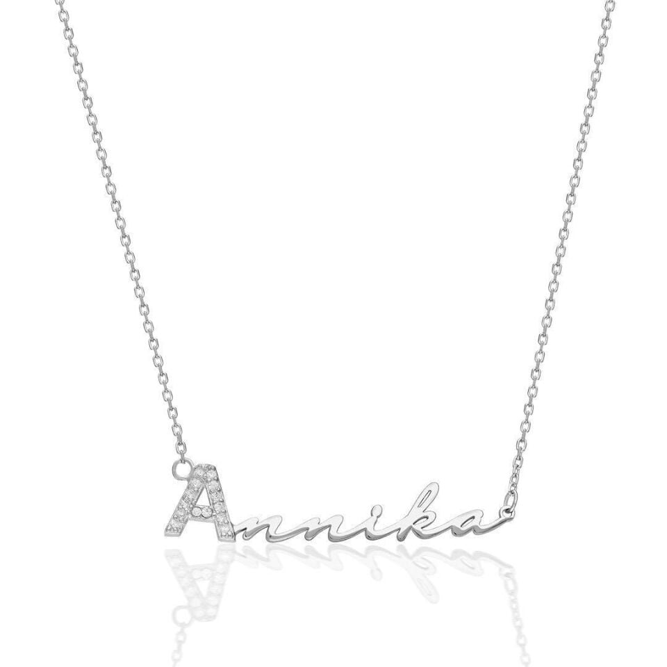 İsim Kolye Yatay Kolye İnce İsimli - 925 Ayar Gümüş