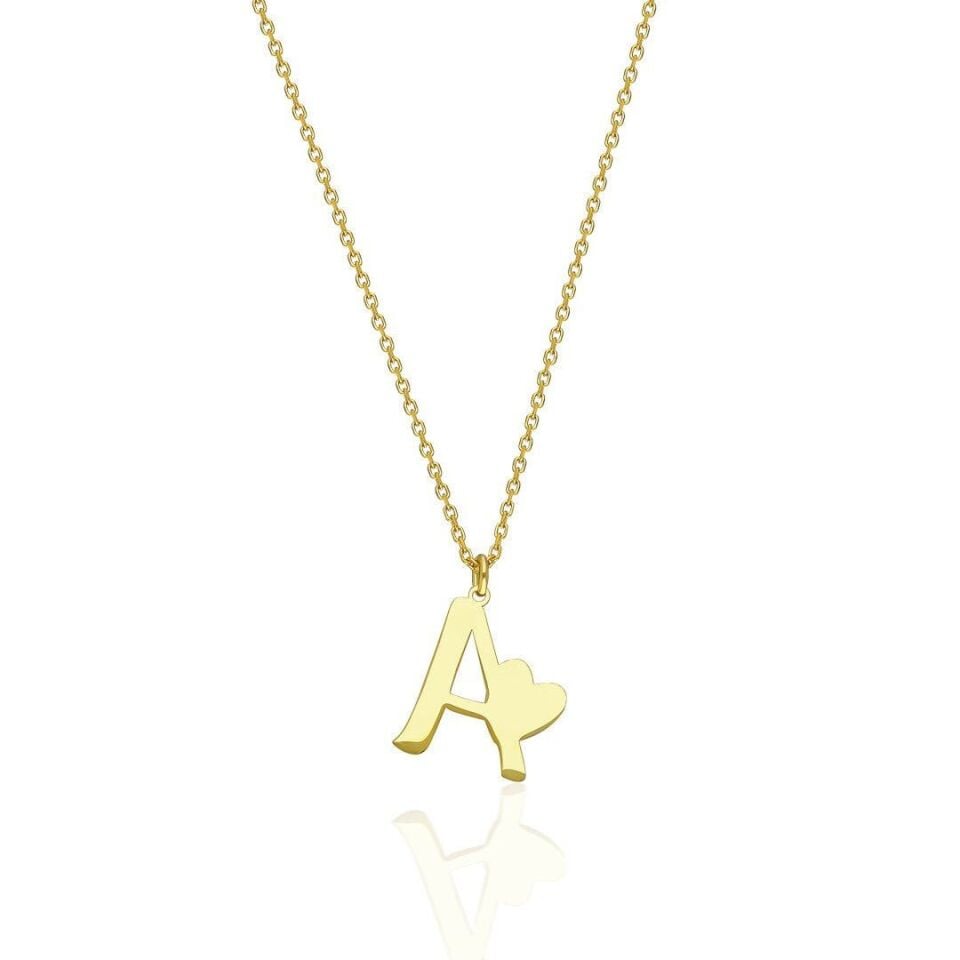 İsim Kolyesi Kalp Ve Harf Kombinasyonlu Kolye - 925 Ayar Gümüş