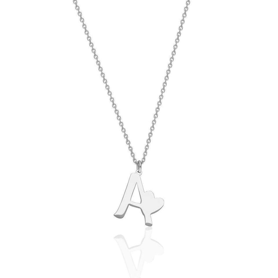 İsim Kolyesi Kalp Ve Harf Kombinasyonlu Kolye - 925 Ayar Gümüş